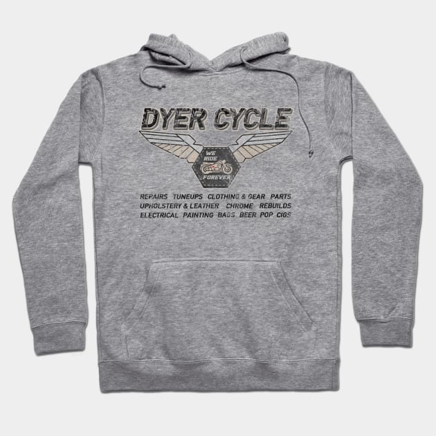 Dyer Cycle Wings Logo with Services Hoodie by MotoGirl